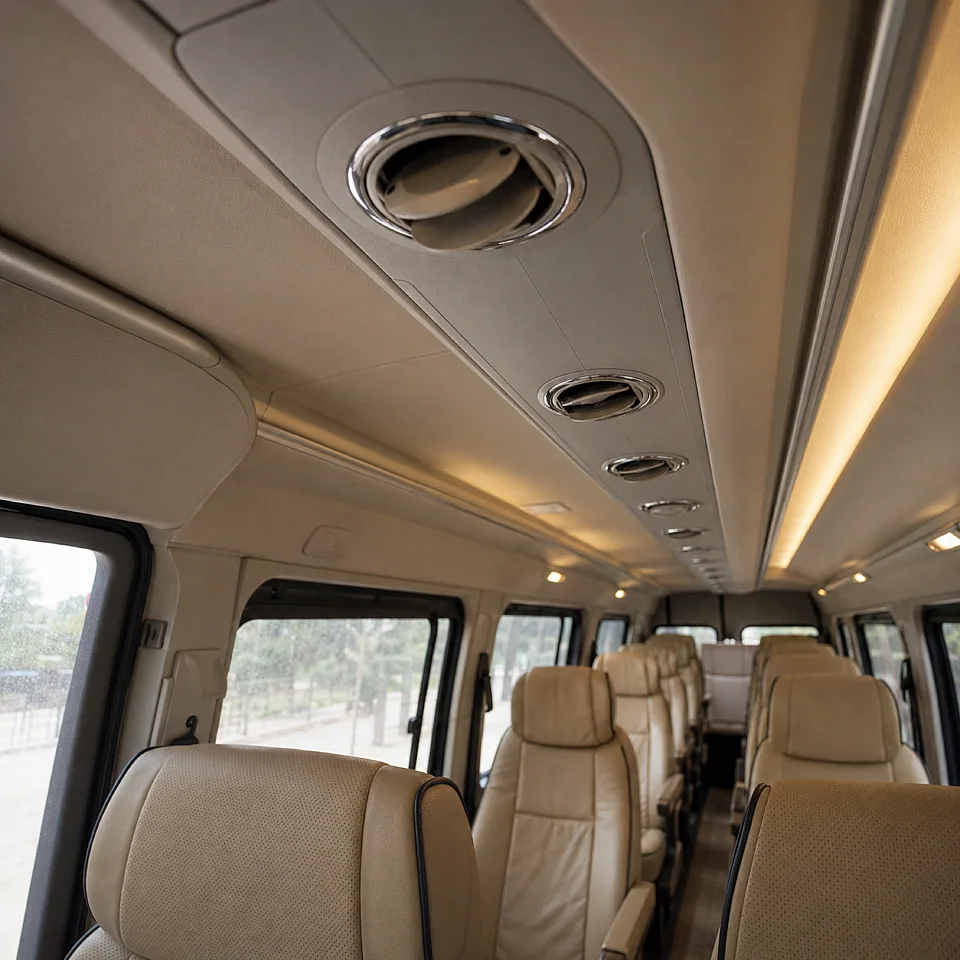 A roof duct with an air conditioning vent above every row